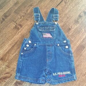 U.S. Polo Assn. Vintage Kids Blue Denim Short Overalls Patriotic 18 Mos